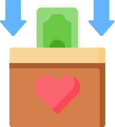 Icon of a donation box with a dollar being slipped in