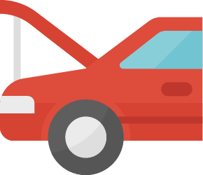 Icon of a red car with its hood propped open